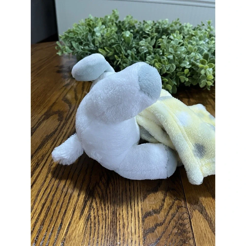 Little Beginnings Plush Lovey Puppy Dog Security Blanket White Yellow Gray Dots